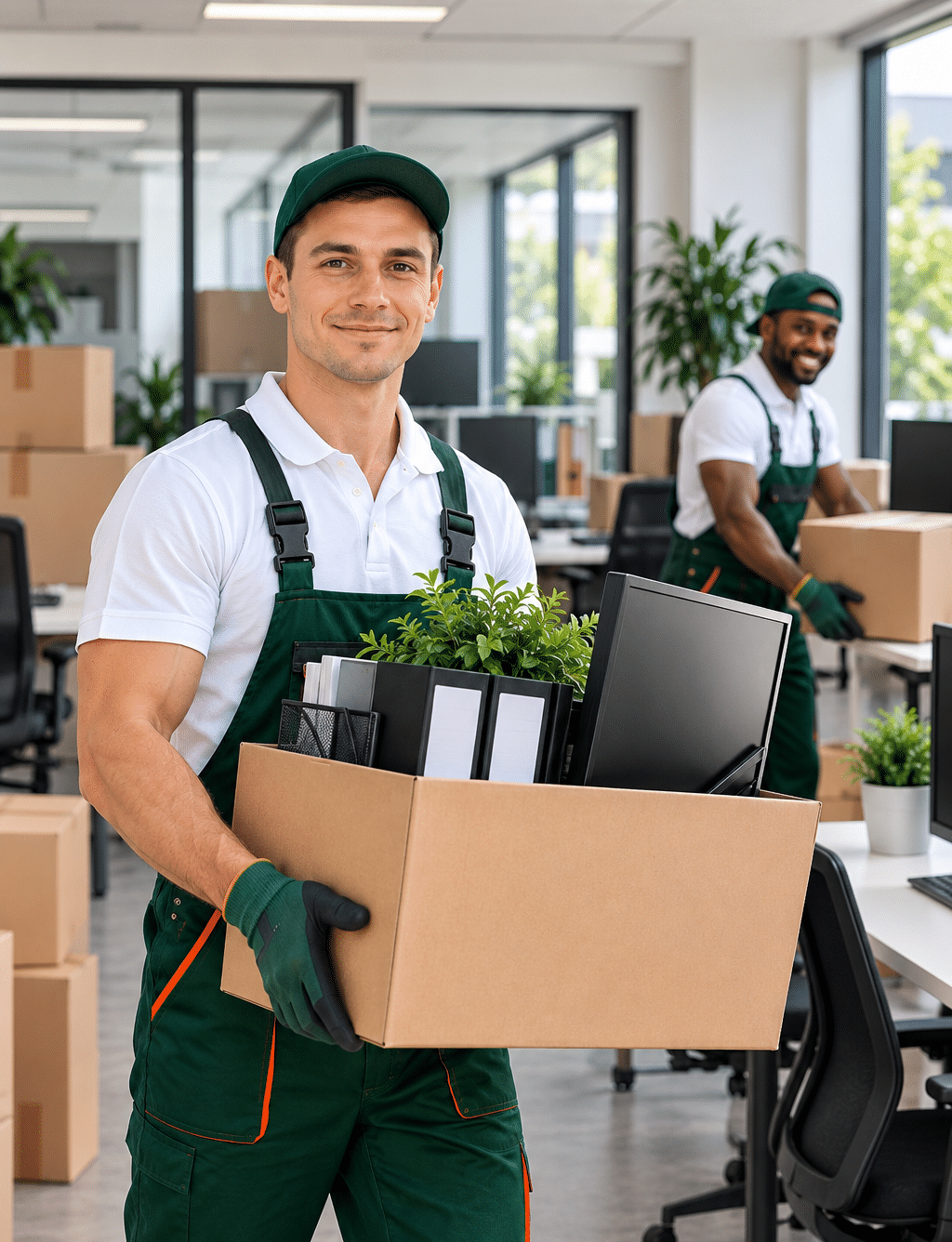 Mitarbeiter bei Gewerbe- & Büroauflösung Bremen mit Kartons